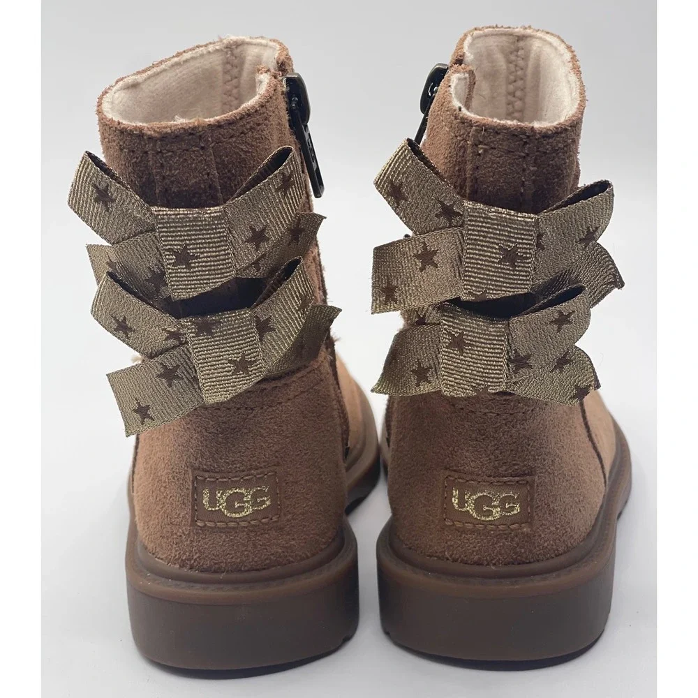UGG Keelan‎ Starry Night Toddler Boots tan Suede Metallic Bows 1115833T Size 7